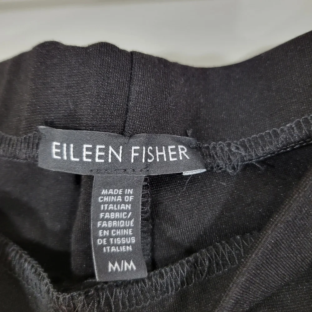 EILEEN FISHER black stretch Ponte knit pull on mid rise minimalist trouser pants